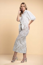 Conjunto de Saia Longa e Camisa com Amarração Frontal Off White
