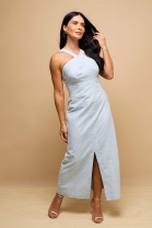 Vestido Longo com Fenda Frontal Azul