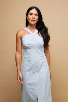 Vestido Longo com Fenda Frontal Azul