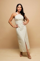 Vestido Longo com Fenda Frontal Verde