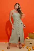 Vestido com Abotoamento Frontal Verde Claro
