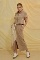 Conjunto de Saia e Blusa Cropped Marrom