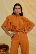 Conjunto de Calça Cós Alta e Blusa Laranja