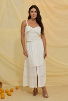 Conjunto de Saia Longa e Cropped Off White