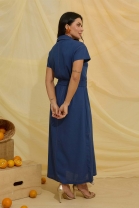 Vestido Longo com Gola Polo Azul