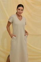 Vestido Longo com Fenda Lateral Caqui