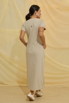 Vestido Longo com Fenda Lateral Caqui