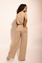 Conjunto de Calça e Blusa com Decote V Marrom