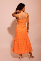 Vestido Midi Fluido Bordado Laranja