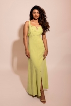 Vestido Longo Com Pregas Alças Finas Verde