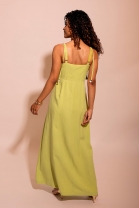 Vestido Longo Com Pregas Alças Finas Verde