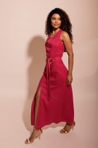 Vestido Midi Fenda Frontal Rosa