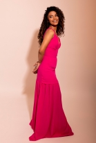 Vestido Rosa Em Crepe Fluido Com Três Camadas De Tecido na Saia