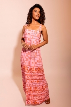 Vestido Longo Fluido Rosa Estampado