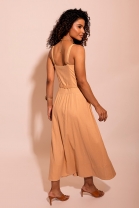 Vestido Midi Godê de Alça Fina Nude