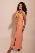 Vestido Midi Detalhe na Gola Laranja