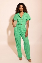 Macacão em Laise Abotoamento Frontal Verde