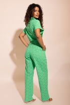 Macacão em Laise Abotoamento Frontal Verde