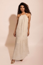 Vestido Longo Fluido Texturizado Bege