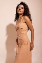 Conjunto de Saia Midi e Cropped com Dobra Rose