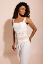 Conjunto de Calça e Bata Bordada Off White