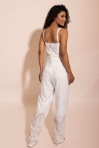Conjunto de Calça e Bata Bordada Off White