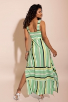 Vestido Longo Alças Finas Mix de Listras Verde