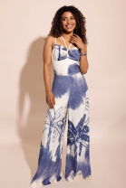 Macacão de Alça Fina e Decote V Estampado