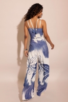 Macacão de Alça Fina e Decote V Estampado