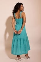 Vestido Midi Fluido Bordado Azul