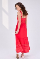Vestido Midi Fluido Bordado Vermelho