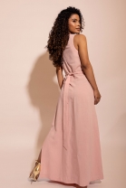 Vestido Longo Transpasse Frontal e Amarração Rosa