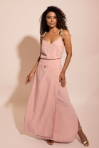 Vestido Longo Transpasse Frontal e Amarração Rosa