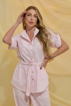 Conjunto de Calça e Camisa Listrada Rosa