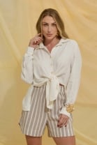 Conjunto de Short Listrado e Camisa Off White