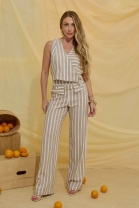 Conjunto de Calça e Blusa com Transpasse Listrado