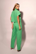 Trijunto Bordado de Calça Top e Camisa Verde