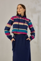 Conjunto de Saia Midi e Cropped Listrado Azul