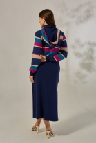 Conjunto de Saia Midi e Cropped Listrado Azul