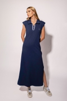 Vestido Longo com Gola Polo Azul Marinho