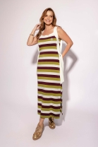Vestido Mídi com Fendas Laterais Listrado
