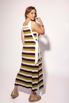 Vestido Mídi com Fendas Laterais Listrado