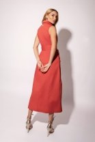 Vestido Longo sem Mangas com Gola Polo Vermelho