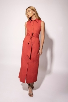 Vestido Longo sem Mangas com Gola Polo Vermelho