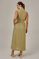 Vestido Longo com Abotoamento Frontal Verde