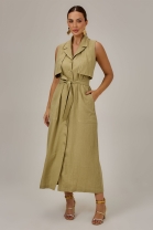 Vestido Longo com Abotoamento Frontal Verde