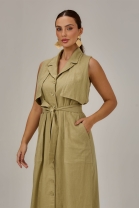 Vestido Longo com Abotoamento Frontal Verde