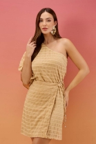 Vestido Curto Manga Única Bege