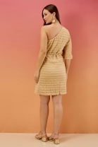 Vestido Curto Manga Única Bege