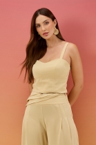 Conjunto de Calça e Cropped Bege